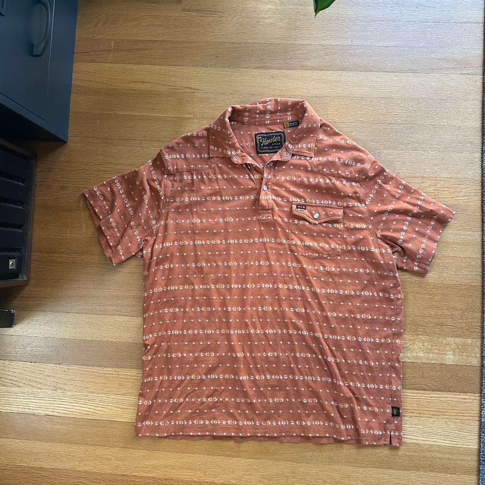 Howler Brothers Rust Patterned Polo Shirt